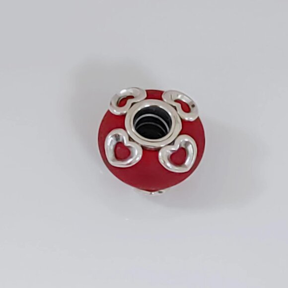 Pandora Frosted Red Murano Glass Charm Bead and Hearts Charm Bead with box - Picture 3 of 3